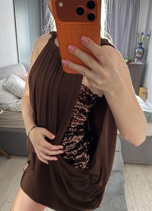 Сукня з паєтками лелітками коричнева коротка вечірня сукня zara