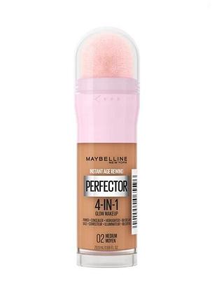 Тональна основа 4 в 1 з ефектом сяйва maybelline new york instant perfector glow 02 - medium, 20 мл