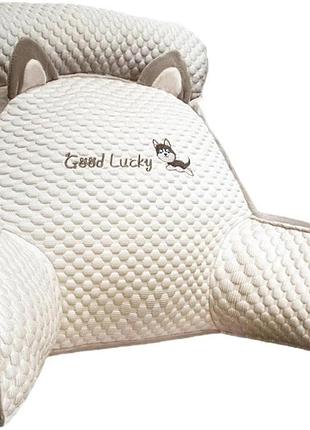 Подушка-спинка pillow-07 для дивана бело-серая • мягкая ортопедическая подушка pillow-07 для чтения и поддержки спины 60×40 см