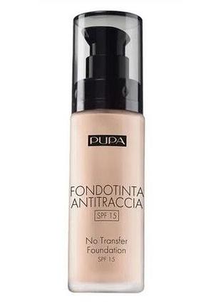 Тональная основа для лица pupa no transfer foundation spf15 002 light beige, 30 мл