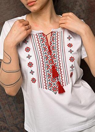 Жіноча футболка вишиванка white/red пп7433