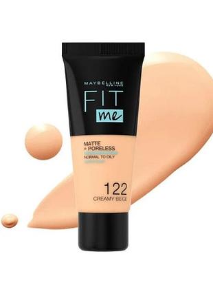 Матувальний тональный крем для обличчя maybelline new york fit me! matte + poreless foundation 122 creamy beige, 30 мл