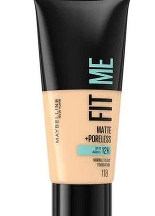 Матувальний тональный крем для обличчя maybelline new york fit me! matte + poreless foundation 118 nude, 30 мл