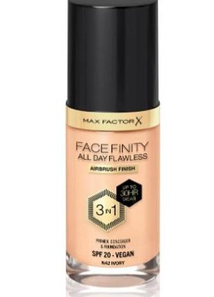 Тональна основа для обличчя max factor facefinity all day flawless 3-in-1 foundation spf 20, 42 ivory, 30 мл