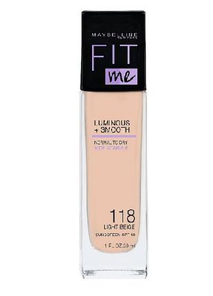 Рідка тональна основа maybelline new york fit me luminous & smooth liquid foundation 118 light beige, 30 мл