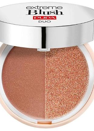 Двойные компактные румяна pupa extreme blush duo 120 radiant caramel, 4 г