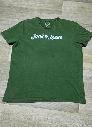 Мужская винтажная футболка jack & jones , размер l-xl , 100% хлопок , хаки .