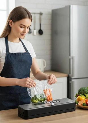 Вакуумный упаковщик для продуктов пластиковый серебристый 110 вт пакет до 32 см / вакууматор для герметичного хранения