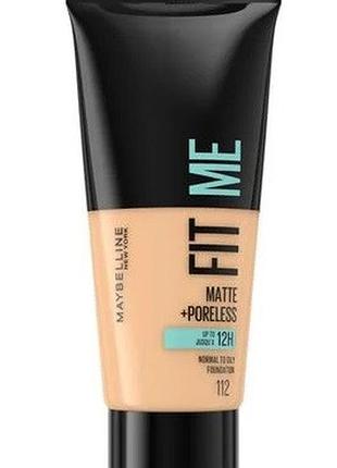 Матувальний тональный крем для обличчя maybelline new york fit me! matte + poreless foundation 112 soft beige, 30 мл