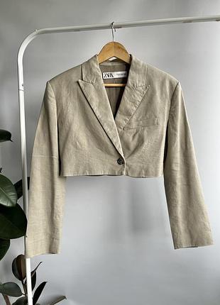 Лляний вкорочений піджак zara