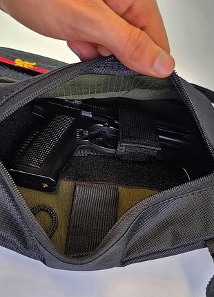 Сумка мессенджер через плечо мужская черная 4 отделения панель velcro с кобурой 6
