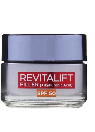 Денний крем для інтенсивного заповнення зморшок l'oreal paris revitalift filler cream anti-age spf 50, 50 мл