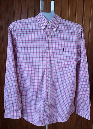 Polo ralph lauren сорочка чоловіча s рожева в клітинку 100% бавовна classic fit