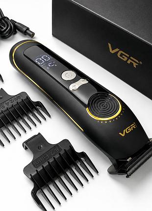 Акумуляторна машинка для стрижки волосся led-дисплей 6 насадок 2500 mah чорна / тример для барбершопу