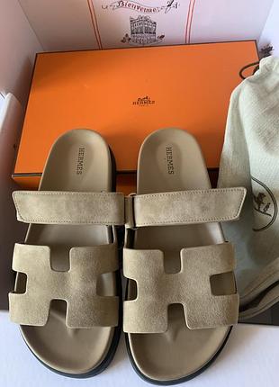 Замшевые шлепанцы hermès chypre (премиум)