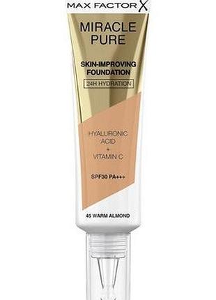 Тональна основа для обличчя max factor miracle pure skin-improving foundation spf 30 pa+++ 45 warm almond, 30 мл