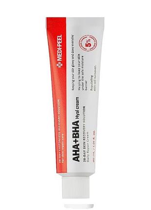 Крем-пилинг для лица восстанавливающий с кислотами medipeel aha bha 28 days hyal cream, 30 мл