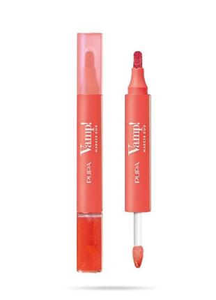 Тинт для губ двухсторонний pupa vamp! marker duo lip marker & oil-gloss 009 jelly coral, 1.4lip marker/oil-gloss2.6 мл