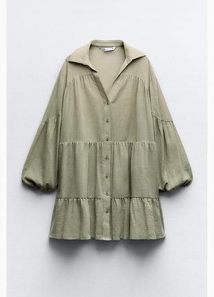 Сукня-сорочка zara 100% бавовна хакі s
