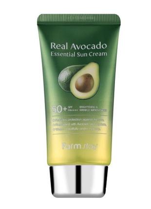 Сонцезахисний крем для обличчя farmstay essential sun cream real avocado spf50+, 70 мл