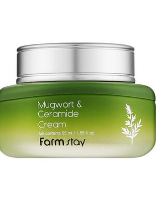 Увлажняющий крем для лица с экстрактом полыни и керамидами farmstay mugwort & ceramide cream, 55 мл
