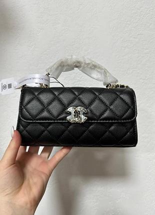 💎 chanel mini flap bag with top handle grained calfskin black/gold 19 х 10 х 3 см