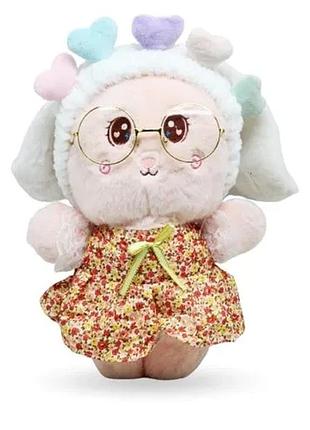 Мягкая игрушка lalafanfan кролик розовая 30х23х11 см с очками и повязкой (540487)