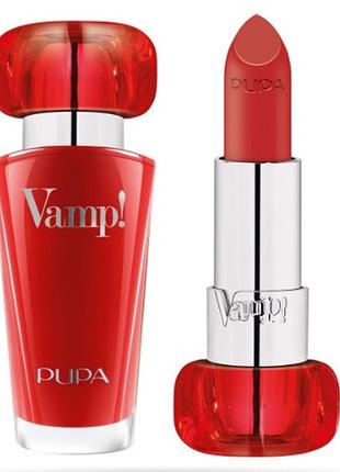 Помада pupa vamp!lipstick extreme colour with plumping treatment 304 red flame 35г