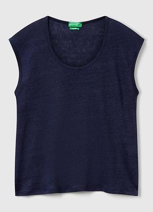 💙 льняной топ united colors of benetton 100% linen | италия | темно-синий | m
