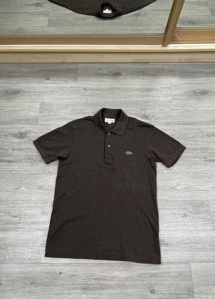 Коричневое мужское меланжевое поло lacoste classic fit оригинал xs (fr 2)