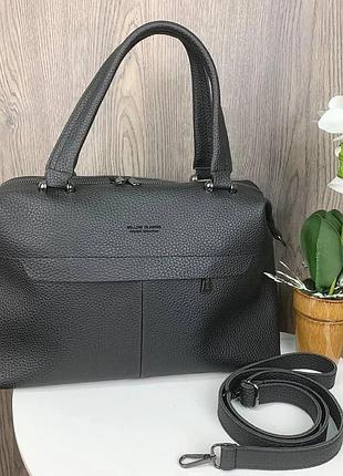 Большая женская сумка экокожа 34х13х24 см черная (514478)