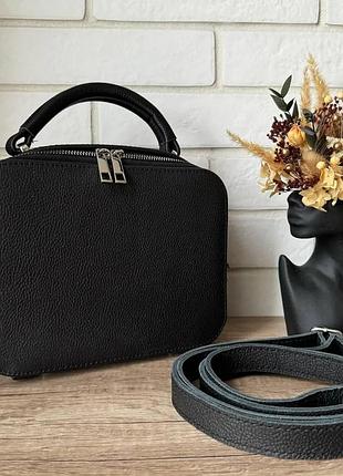 Жіноча шкіряна сумка каркасна натуральна шкіра чорна 21х16х8 5 см (514529)
