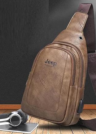 Чоловіча бананка екошкіра 18х28 см темно-коричнева з usb (514005)