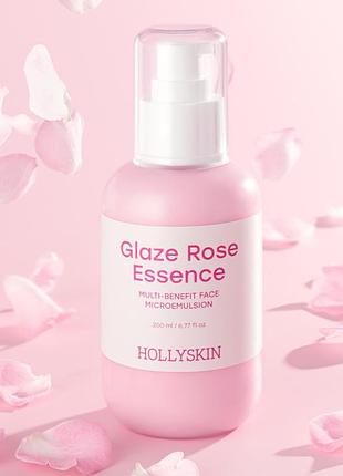 Мультифункциональная розовая микроэмульсия для лица hollyskin glaze rose essence