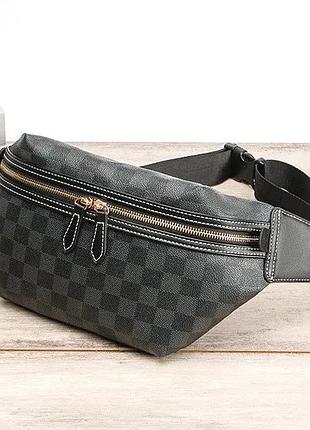 Чоловіча бананка 27x16x4 см чорна екошкіра з плечовим ременем (513048)