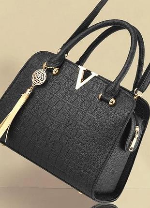 Жіноча сумка на плече екошкіра середня чорна зміїний принт (514755)