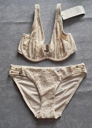 Роздільний купальник, молочного кольору, 70d, плавки s, hunkemoller