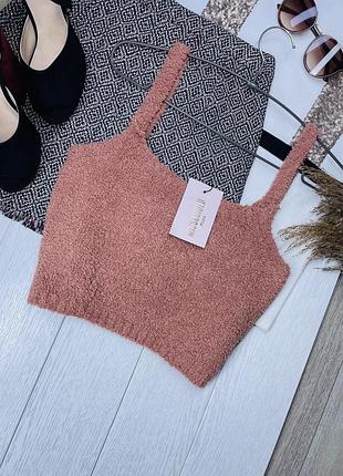 Новий літній топ missguided m l в’язаний топ плюшевий короткий топ мокко