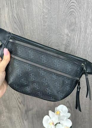 Жіноча бананка 24x16x4 см екошкіра чорна регульований ремінець геометричний візерунок (515635)