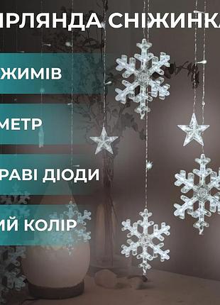 Гірлянда світлодіодна штора пвх 3х1 м білий 12 фігур сніжинка зірка (525327)
