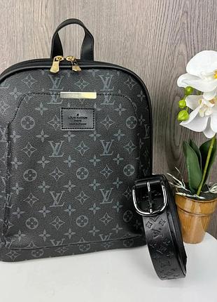 Жіночий рюкзак-сумка 32x26x12 см екошкіра чорний класичний шкіряний ремінь (595867)
