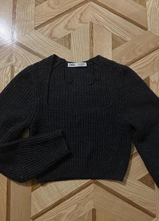 Укорочений в’язаний светр zara чорний s оригінал жіночій