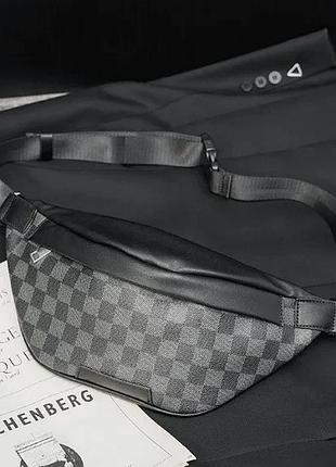 Чоловіча бананка велика нагрудна сумка слінг екошкіра 38x22x7 см чорна (596053)