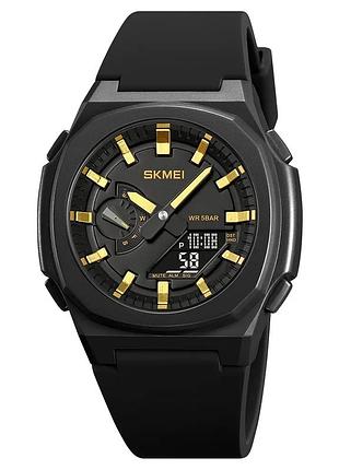 Годинники skmei кварцові силіконові 49,3х45 мм чорні золоті (547441)