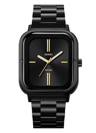 Часы skmei сталь 38 мм чёрные золото (548673)