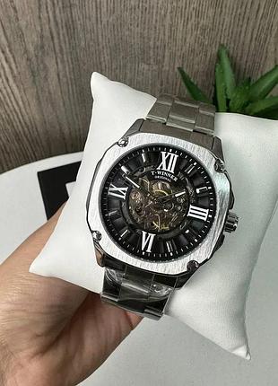 Чоловічий механічний годинник winner gmt-1159 gold скелетон з автопідзаводом металевий 24 см срібло з чорним (596050)