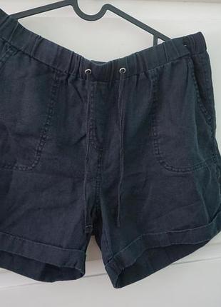Шорты, шортики женские черные на резинке, летние, m&amp;s, размер 14, лен 100%