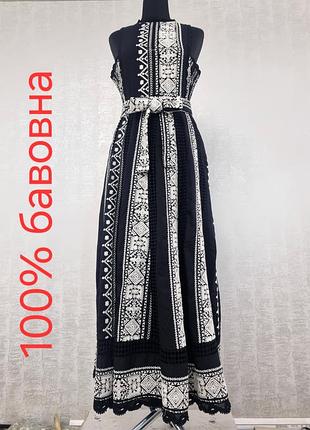 Черная максы-платье с этно-вышивкой karavan clothing (размер m(s))