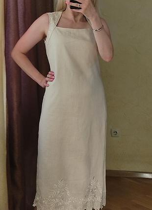 Льняное платье миди с вышивкой laura ashley