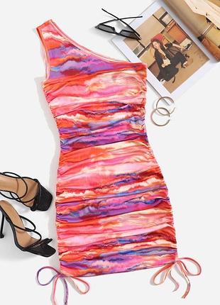 Shein актуальна сукня тай дай на стяжках міні плаття міді сарафан